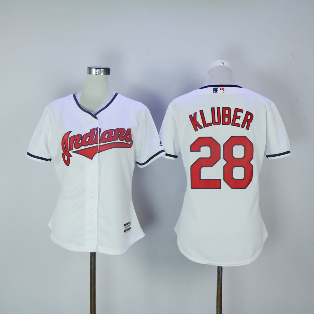 Women Cleveland Indians #28 Kluber White MLB Jerseys->youth mlb jersey->Youth Jersey